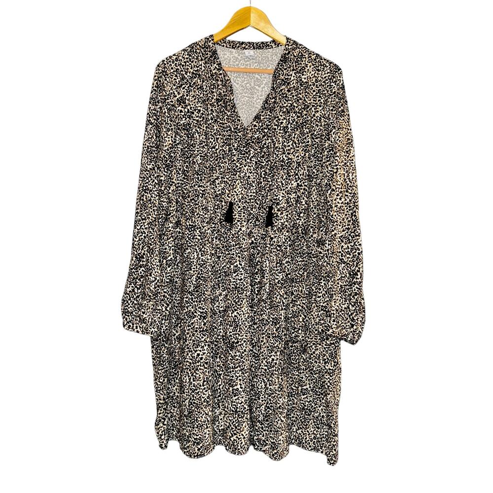 Old Navy Boho Tassel Tie Cheetah Pleated Swing Dress Women's Size XL Tall Casual